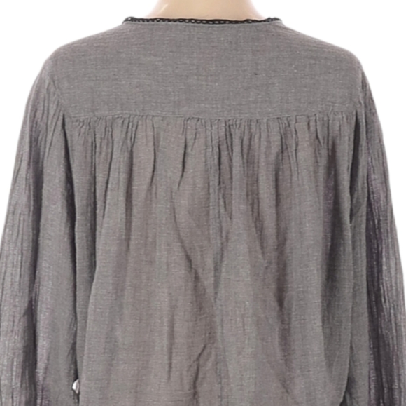 Zara Trafaluc Long Sleeve Gray Blouse Size S Long Sleeve Keyhole Tie Lightweight - Picture 6 of 6